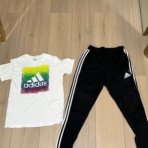 Adidas White Tee with Green and Yellow Graphic